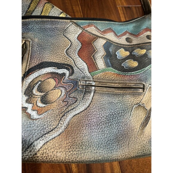 ANUSCHKA Purse Hand Painted Leather Shoulder Bag Abstract Southwest Art - Picture 3 of 16